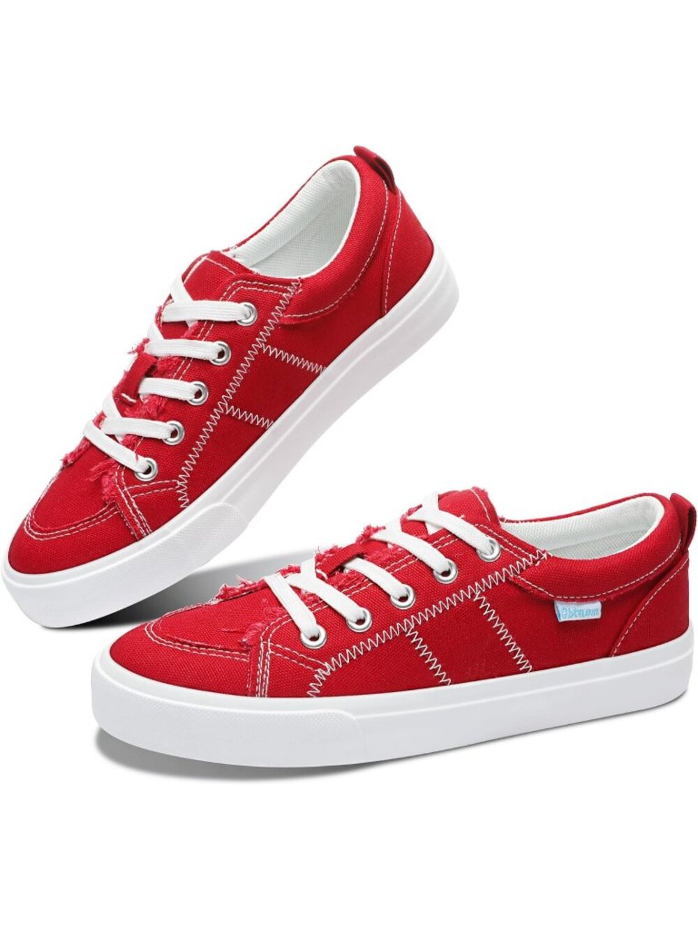 🆕Women's Dark Red Sneakers Cute Lace up Canvas Shoes Low Top Washed Casual